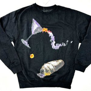 Ripple Junction Sweatshirt Mens Size Large Black Martini Cigar Art Crew NWT $69